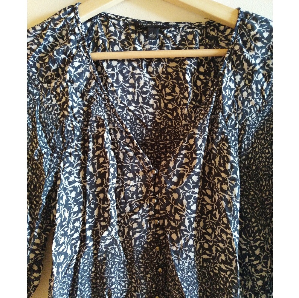 Banana Republic Print Silk Button Peplum Blouse